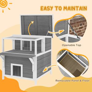 Casa de Madera para Gatos de 2 Pisos con Techo Abatible y Puerta de Escape, Panel de Piso Extraíble, Balcón para Uso en Exteriores en el Patio Trasero para Mascotas - Product Image 5