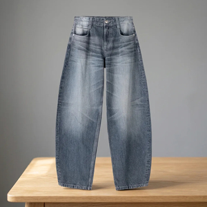 Jeans de Mezclilla de Cintura Alta y Pierna Ancha, Corte Holgado, Lavado a la Piedra, Pantalones Casuales de Algodón, Estilo Otoñal - Product Image 5