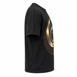 Camiseta negra oversize de estilo urbano con estampado de llamas de lobo Astro, camiseta de manga corta con cuello redondo para hombre - Product Image 3