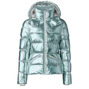 High Quality Custom Brand Logo <b>Silver</b> Quilted Puffer <b>Jacket</b> Women Hooded Full Zip Winter Coat With Detachable Hat Regular Fit - Product Image 5