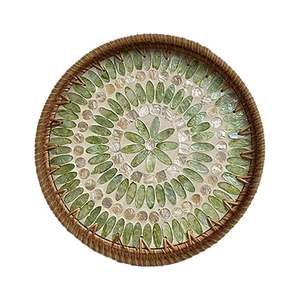 Hot Selling Creative Colorful <b>Shell</b> Fruit Round Plate <b>Ornaments</b> Jewelry Real Rattan Woven Storage Tray Fruit Basket Table Decor - Product Image 5