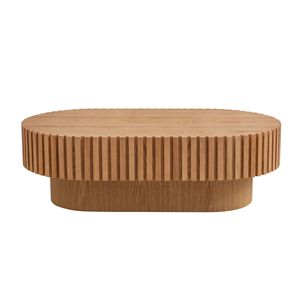 43.70 Inch Modern Handcrafted Oval Drum Coffee <b>Table</b> with Sturdy Pedestal for Living Room Small Wooden Design - Product Image 3