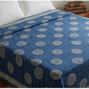 Boho Cotton Sanganer Kantha Queen Size <b>Throw</b> Hand Block Printed <b>Large</b> Width Handmade Indian Quilt Bedroom Home Textile Wholesale - Product Image 3