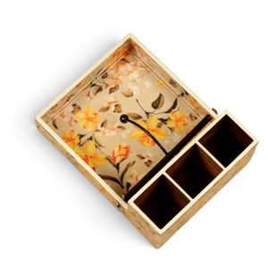 Caja de Joyería de Madera Hecha a Mano con 3 Compartimentos de Almacenamiento y Porta Servilletas |   Portarrollos de Papel Floral y Organizador de Mesa de Cocina - Product Image 4
