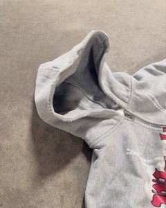 Custom Oversized Grey <b>Zip</b> Up Hoodie Gothic Graphic Print French Terry Cotton Streetwear Full <b>Zip</b> <b>Hooded</b> Sweatshirt for Men - Product Image 6