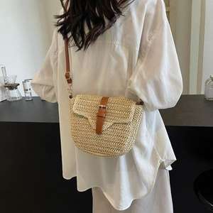 New Fashionable Vintage Woven Straw Women's <b>Bag</b> with Zip Closure <b>Summer</b>/Winter Single Strap <b>Crossbody</b> Travel <b>Bag</b> - Product Image 1
