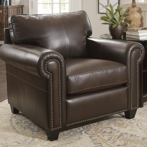 Classic Real <b>Leather</b> Armchair Single Sofa Traditional Design Rolled Arm Accent <b>Chair</b> with Nailhead Trim <b>Living</b> <b>Room</b> Furniture - Product Image 1
