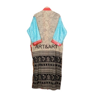 Kimono japonais léger pour femmes Vintage Floral dentelle Maxi robe à la main en soie recyclée indien Patchwork Sari Robes pour l'été - Product Image 3