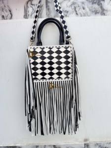 Nuevo Bolso de Cuero con Flecos Hecho a Mano, Estilo Bohemio Gitano, Cuero Auténtico, Diseño Occidental con Patrón de Cuadros - Product Image 2