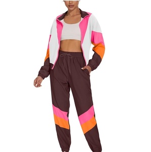<b>Women</b> Color Block Tracksuit Set Full Length Zipper <b>Jacket</b> With Drawstring Pants Sporty Polyester <b>Women</b> Windbreaker Set Tracksuit - Product Image 2