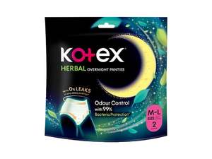 Kotex Culottes de Nuit aux Herbes M-L Lot de 2 Anti-Bactériennes Anti-Odeur Culottes Menstruelles Confortables Taille Moyenne pour Femmes - Product Image 1