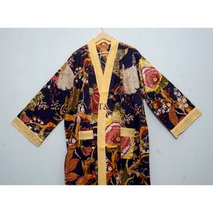 Kimono Kantha de Algodón Hecho a Mano, Diseño Elegante y Moderno para Primavera/Verano, Cintura Natural Larga, Transpirable, de Secado Rápido, Cuello en V - Product Image 2