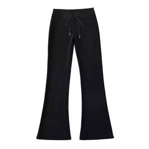 Men's <b>Black</b> Flare <b>Pants</b> Elastic Waist Drawstring Casual Lightweight Cotton Spandex Knitted Spring Wear - Product Image 1