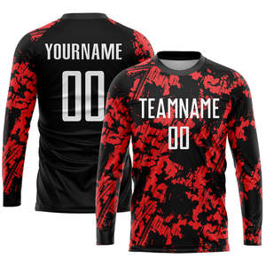 Conjunto de Uniforme de Fútbol Rojo y Negro al por Mayor, Jersey de Fútbol Sublimado Personalizado con Diseño de Textura Grunge, Ropa Deportiva para Equipos - Product Image 2