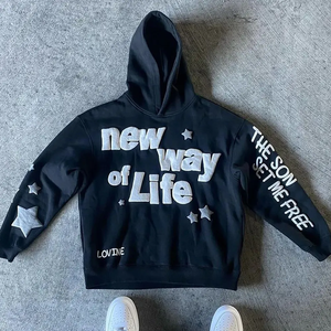 เสื้อฮู้ดโอเวอร์ไซส์ลายกราฟิก Unisex รุ่น New Way of Life พิมพ์ลายเสื้อคลุมมีฮู้ด สไตล์ลำลอง สตรีทแวร์ ผ้าฝ้ายฟลีซ - Product Image 1