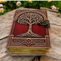Journal en cuir Arbre de Vie, Grimoire fait main relié en cuir, 400 pages, Livre des Ombres à bords festonnés vintage, Cadeau sorcière