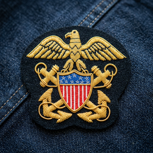 Custom Embroidered Cap Badge With Anchor And Laurel Wreath <b>Sew</b>-On Fabric Patch For Uniform Garment - Product Image 5