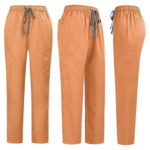 Ensemble de blouses médicales unisexe à col en V et manches courtes avec poches, pantalon à cordon de serrage, uniformes d'hôpital orange en tissu sergé, détection des aiguilles - Product Image 3