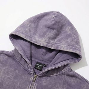 Wholesale Washed Purple <b>Zip</b> Hoodie with Rhinestone Star Accents | Vintage‑Look Athletic Fleece | OEM Streetwear Supplier - Product Image 6
