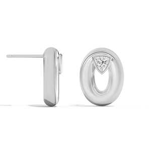 Pendientes de Oro Sólido de 14K y 18K con Diamantes Cultivados en Laboratorio de Corte Trillón, Engastados en Bisel, Aros Geométricos Abiertos en Forma de Círculo, Ovalados y Abombados, Venta al por Mayor - Product Image 3
