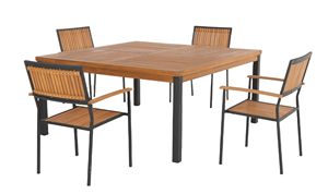 Ensemble de salle à manger d'extérieur moderne en bois d'acacia et en acier | Meubles de patio et de jardin durables | Parfait pour les hôtels, les centres de villégiature et les villas - Product Image 3