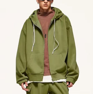 Sweat à capuche unisexe surdimensionné à fermeture éclair intégrale, style streetwear, avec logo personnalisé du fabricant, fermeture éclair bidirectionnelle, épaules tombantes, effet vieilli et délavé à l'acide - Product Image 1