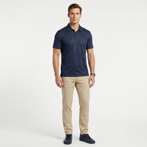 Polo à manches courtes rayé bleu marine pour homme, séchage rapide, tricoté, décontracté - Product Image 3