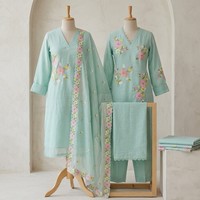 Ensemble de tissus pour costume indien de créateur avec dupatta brodé et tissu en coton pour kurti, pour vêtements traditionnels féminins