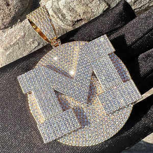 Colgante de Letra Estilo Hiphop de Plata 925 con Moissanita, Cadena Ajustable, Chapado en Rodio, Joyería Unisex, Regalo de San Valentín - Product Image 1