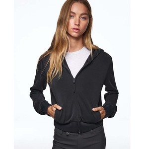 <b>Women's</b> Hooded <b>Zip</b>-<b>Up</b> Sweatshirt Solid Color Full Sleeve Cotton Knitted Breathable Autumn Wear - Product Image 1
