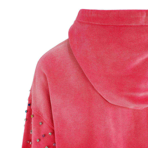 Trending OEM Custom Heavyweight Vintage Sun Faded Hem Acid <b>Wash</b> Rhinestones Hoodie Eco Friendly Screen Printing Fleece Winter - Product Image 2