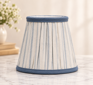 Premium Khadi Linen Stripe <b>Lampshade</b> | Blue & Beige Pleated Fabric <b>Drum</b> Shade for Elegant Home Decor - Product Image 1