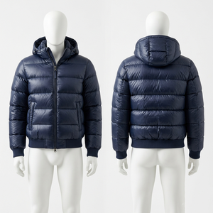 Chaqueta Acolchada de Nailon Resistente al Agua, 190 GSM, Azul Marino, con Paneles Acolchados y Logotipo Bordado Personalizado con Transferencia de Calor - Product Image 1