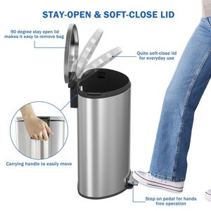 Poubelle semi-ronde en acier inoxydable de 14,5 gallons avec couvercle à fermeture douce pour la cuisine et les espaces publics - Product Image 5