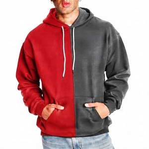 Sweat-shirt à capuche uni pour homme, rouge et gris, en polaire, décontracté avec poches, coupe classique, pour l'automne, 100% coton, anti-rétrécissement - Product Image 4