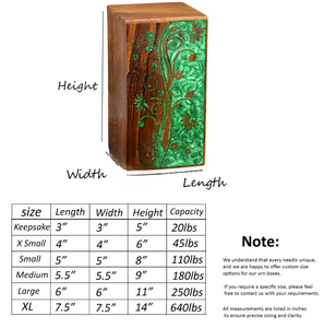Handmade Rosewood Cremation Urn Green Floral Inlay <b>Memorial</b> <b>Box</b> for human and pets ashes - Product Image 4