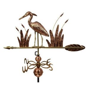 Copper Hummingbird Weather Vane with Flower Design Polished Finish Outdoor Garden Ornament Stake Mount - Product Image 2