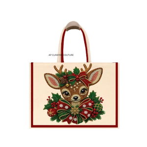 Sac fourre-tout de Noël Grinch tendance, fait main, perlé, avec poignées en bambou, sac de courses ouvert pour les fêtes de Noël - Product Image 2