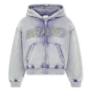 Custom Premium Rhine Stone Zipper Crop Hoodie Baggy Trouser Acid Wash Printed Unisex Tracksuit High Quality Material Casual - Product Image 3