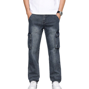 Pantalones Cargo de Mezclilla Gris Oscuro para Hombre, Corte Relajado, Pierna Recta, Múltiples Bolsillos, Estilo Casual, Lavado, Jeans Utilitarios para Uso Diario, Talla XL - Product Image 1