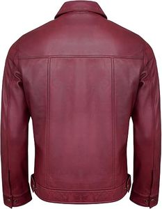 Veste en cuir véritable bordeaux vintage pour homme, sur mesure, col chemise en peau de mouton véritable, fermeture éclair décontractée, vente en gros OEM de qualité supérieure - Product Image 5