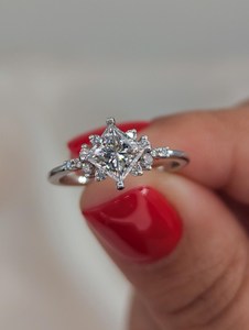 Authentic Moissanite 1CT Princess Cut Floral Cluster <b>Ring</b> For Unisex Original 925 Silver <b>Fine</b> Wedding Party Gift For Bride - Product Image 1