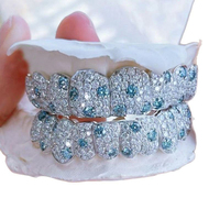 Grillz personnalisés en moissanite bicolore bleu et blanc, testés au diamant, bijoux hip-hop, grillz en argent 925 sertis de pierres pour les dents