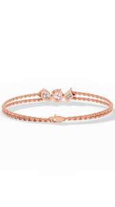 Bracelet double rang en or 14 carats avec trois diamants de laboratoire roses clairs ronds, taillés en poire et en émeraude, bijoux de luxe raffinés - Product Image 2