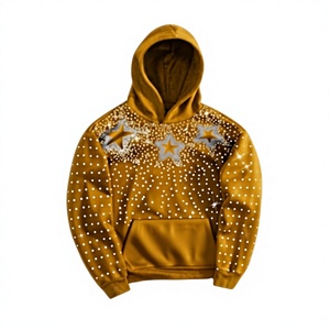 Sudadera con Capucha para Hombre, Dorada con Pedrería y Diseño de Estrellas, Corte Regular, Informal, Tejida, para Otoño - Product Image 1