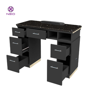 Table de manucure moderne NEO noire avec plateau en granit et plusieurs tiroirs pour salon de beauté - Product Image 1
