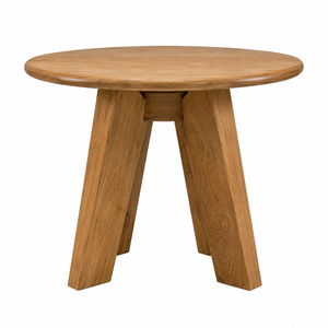 Table d'appoint de salle à manger scandinave moderne en teck massif, fabriquée à la main, éco-responsable, avec bord arrondi et quatre supports en forme de clé de serrage, idéale pour l'école et l'appartement - Product Image 1