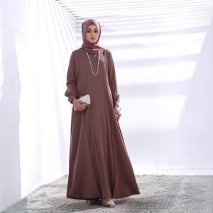 Abaya Marrón Modesta con Cuentas, Cuello Alto, Larga hasta el Suelo, Manga Larga, Poliéster Sólido, Ajuste Holgado para Mujer, Estilo de Oriente Medio, Uso Diario - Product Image 1