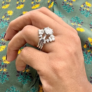 Luxury White Gold Plated 3 Piece <b>Stack</b> <b>Ring</b> Set with Round Cut Center Stone Lab-grown Diamond and Baguette Accent Design - Product Image 5