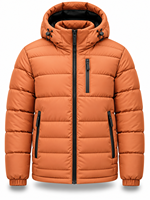 Veste matelassée à capuche pour homme, orange, imperméable, séchage rapide, coupe-vent, fermeture éclair, rembourrage en polyester, hiver, longueur standard